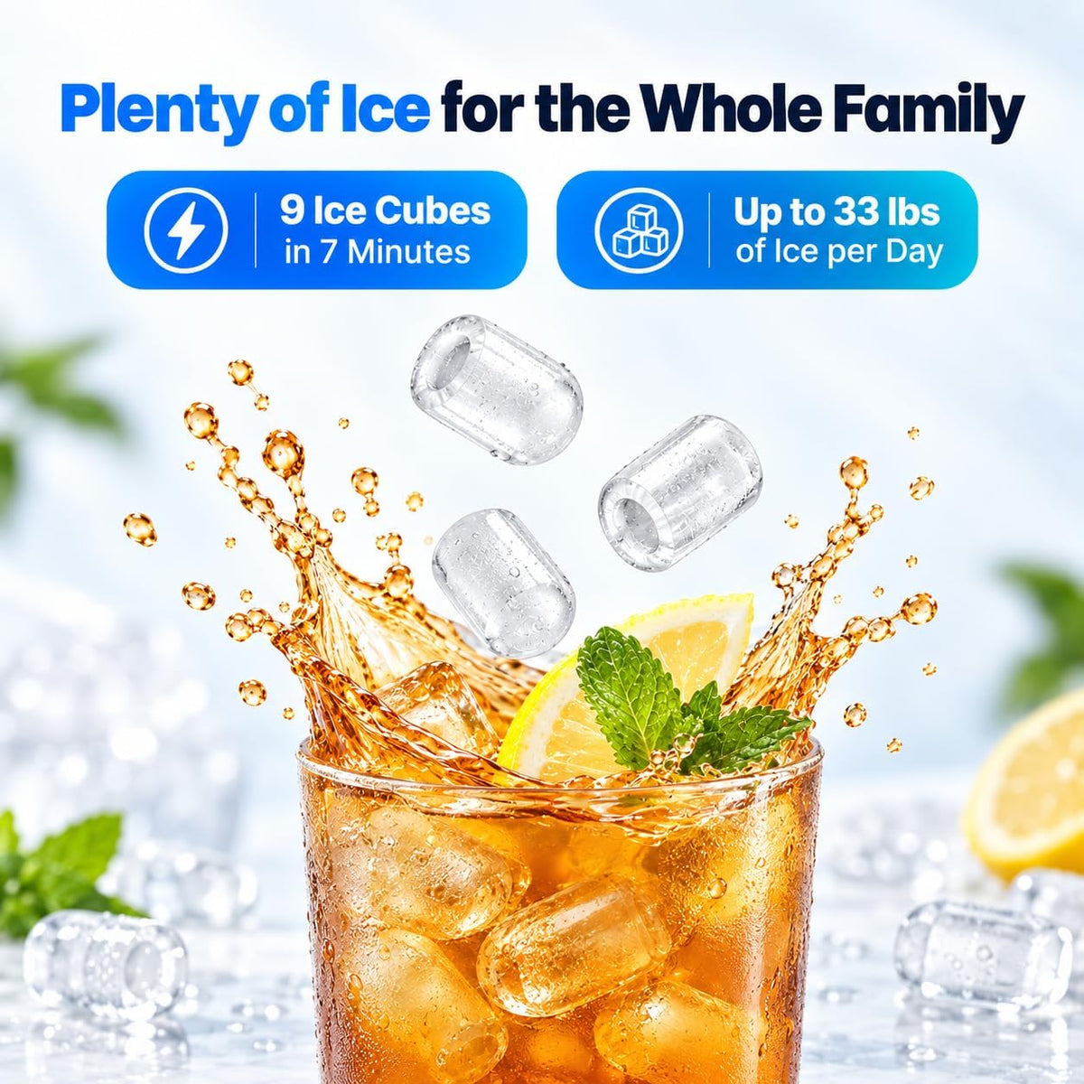 4-in-1 Bottom-Loading Water Cooler with Ice Maker, Deep Black