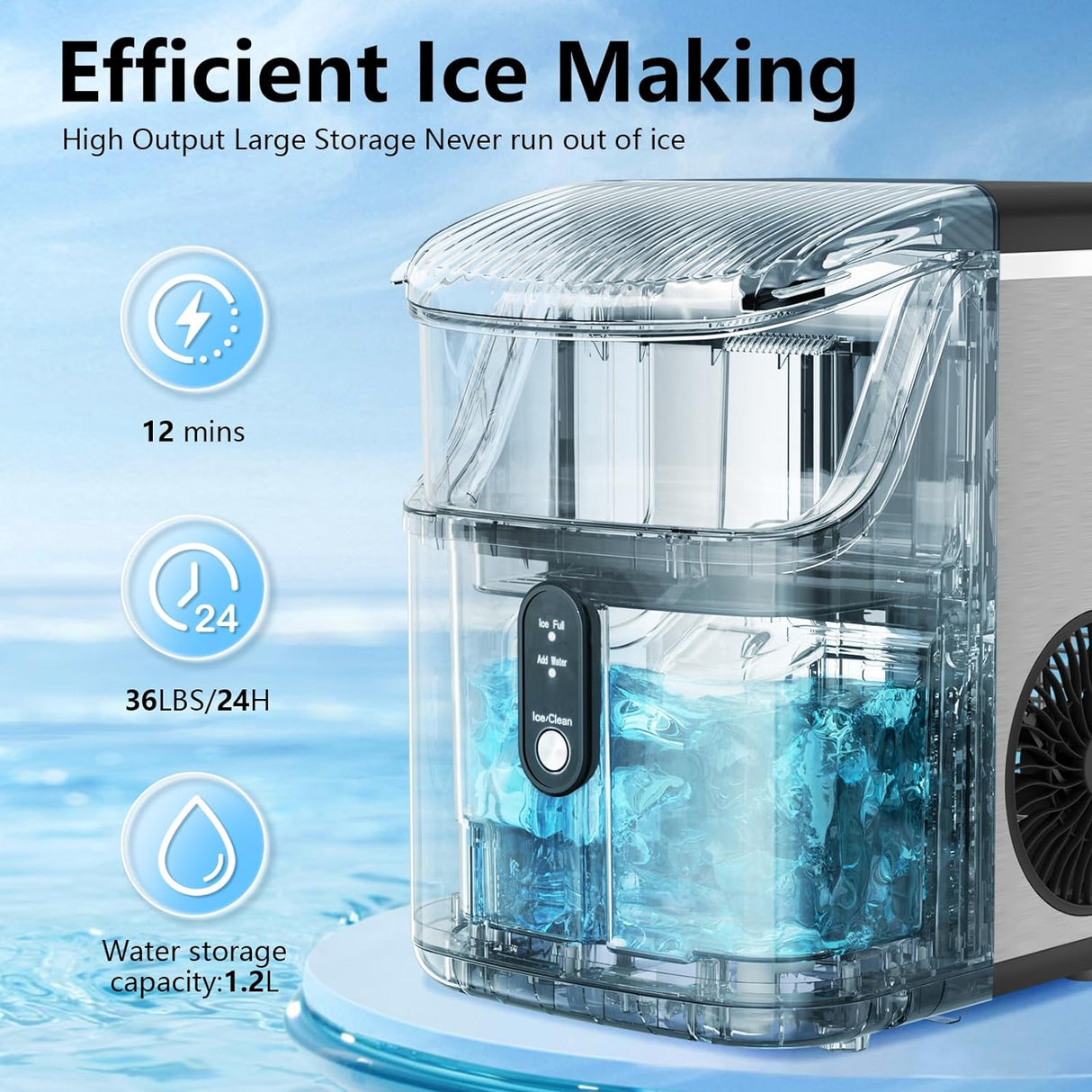 Antarctic Star Nugget Ice Maker with Soft Chewable Pellet Ice 34lbs/24H