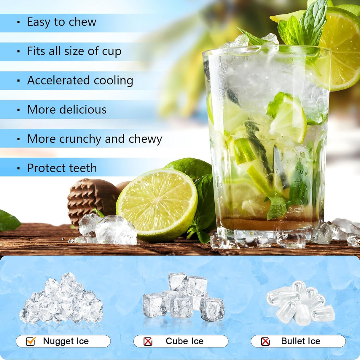 Antarctic Star Nugget Ice Maker with Soft Chewable Pellet Ice 34lbs/24H