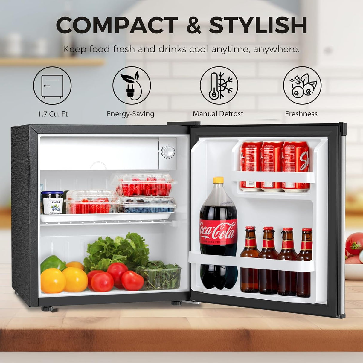 Antarctic Star 1.7Cu.Ft Compact Refrigerator Mini Fridge Glass Door Low Noise Freezer Storage of Beverages Vegetables Fruits, Black - ANTARCTIC - STARMini Fridge