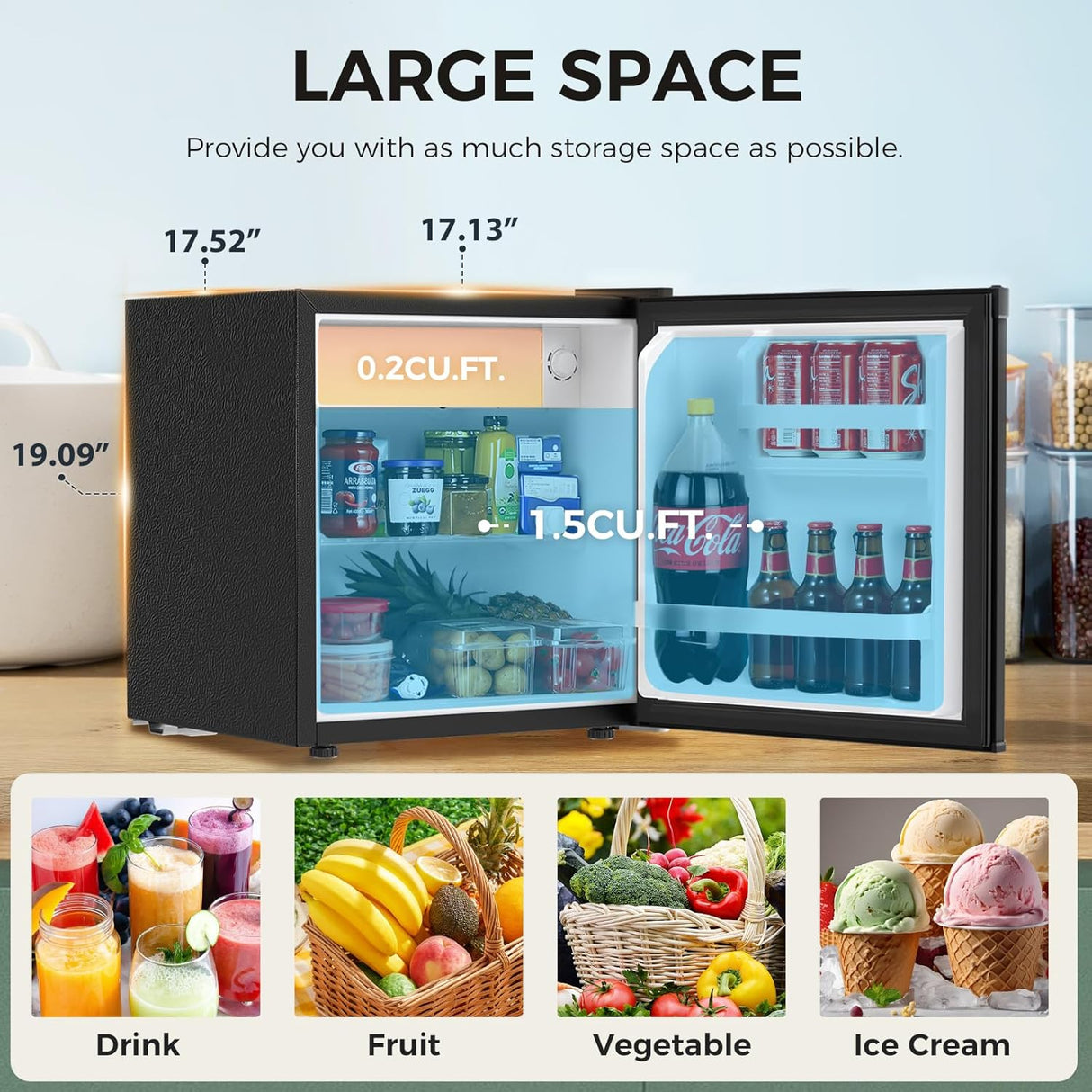 Antarctic Star 1.7Cu.Ft Compact Refrigerator Mini Fridge Glass Door Low Noise Freezer Storage of Beverages Vegetables Fruits, Black - ANTARCTIC - STARMini Fridge