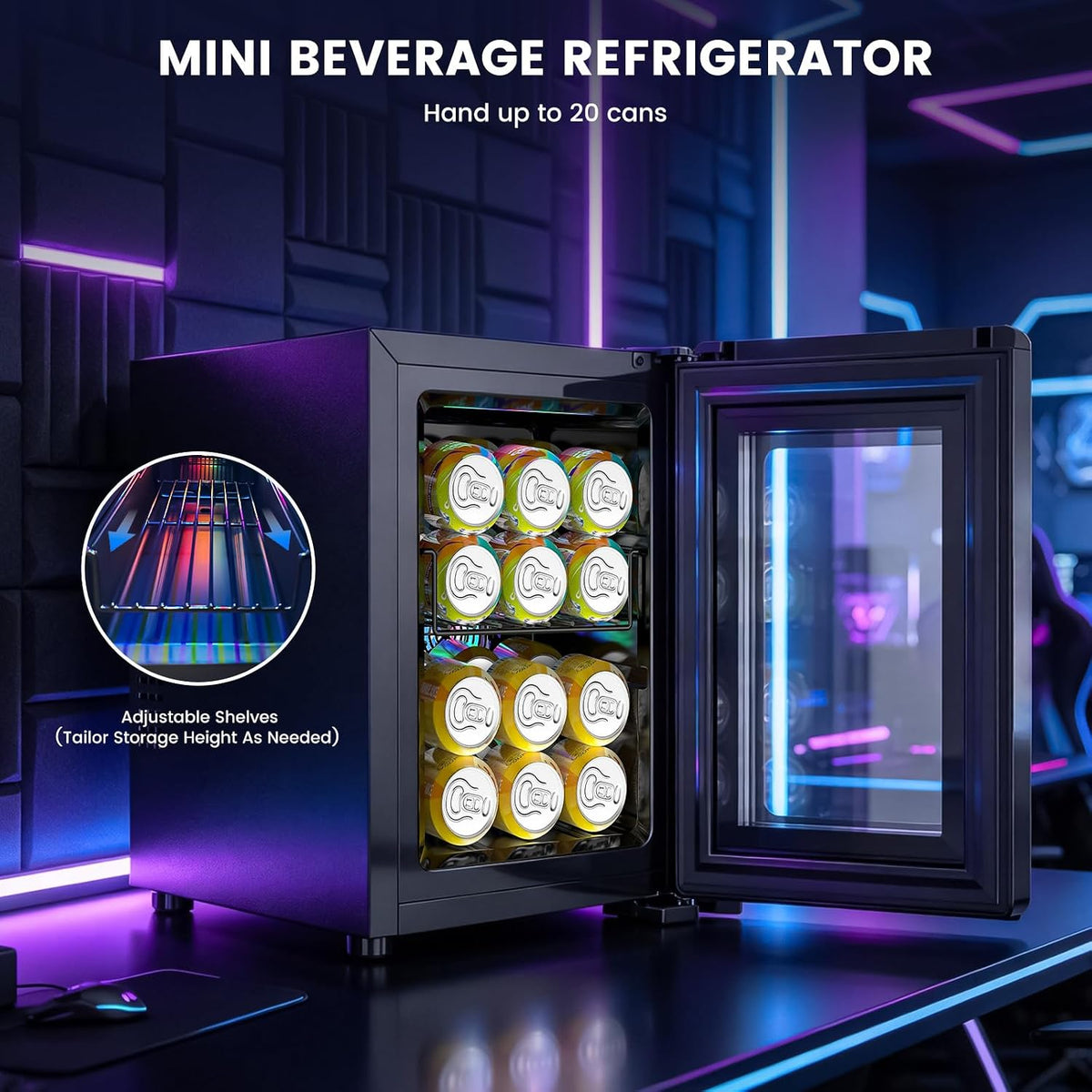 Antarctic Star 18L Gaming Mini Fridge, RGB Beverage Refrigerator - ANTARCTIC-STARBeverage Refrigerators
