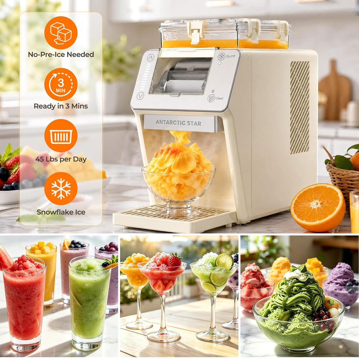 Antarctic Star Countertop Ice Maker & Shaver, 45 lbs/Day, 3-Minute Ice, Self-Cleaning - ANTARCTIC-STARice maker