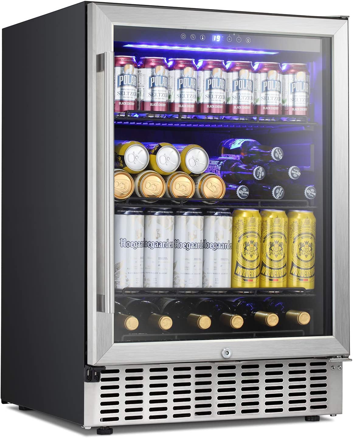 ChillEdge 46_Antarctic Star 24 Inch Beverage Refrigerator Buit-in Wine Cooler Clear Glass Door Digital Memory Temperature