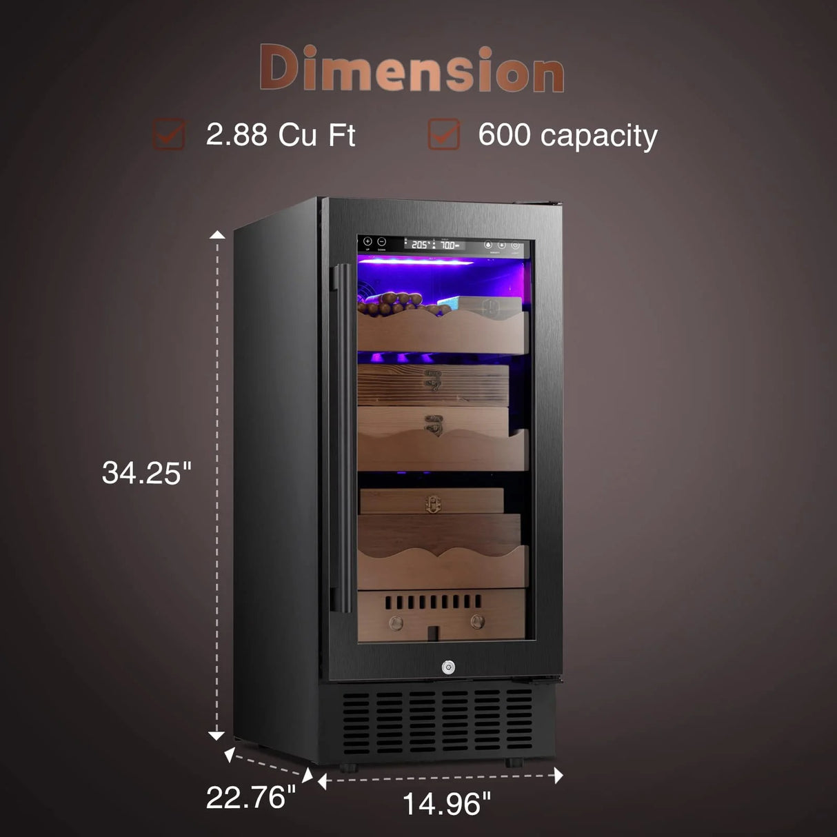 15 Inch Cigar Humidor Electric Humidor Black