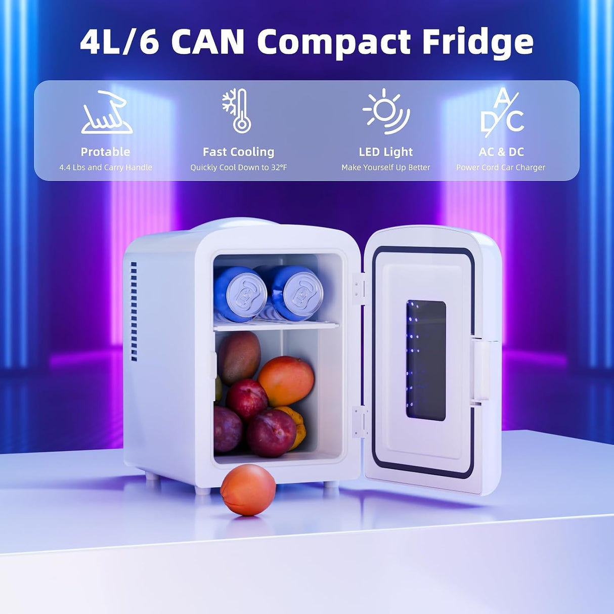 Mini Fridge 4 Liter/6 Cans Portable Mini Compact Refrigerator with Gaming Light - ANTARCTIC - STARBeauty Fridge
