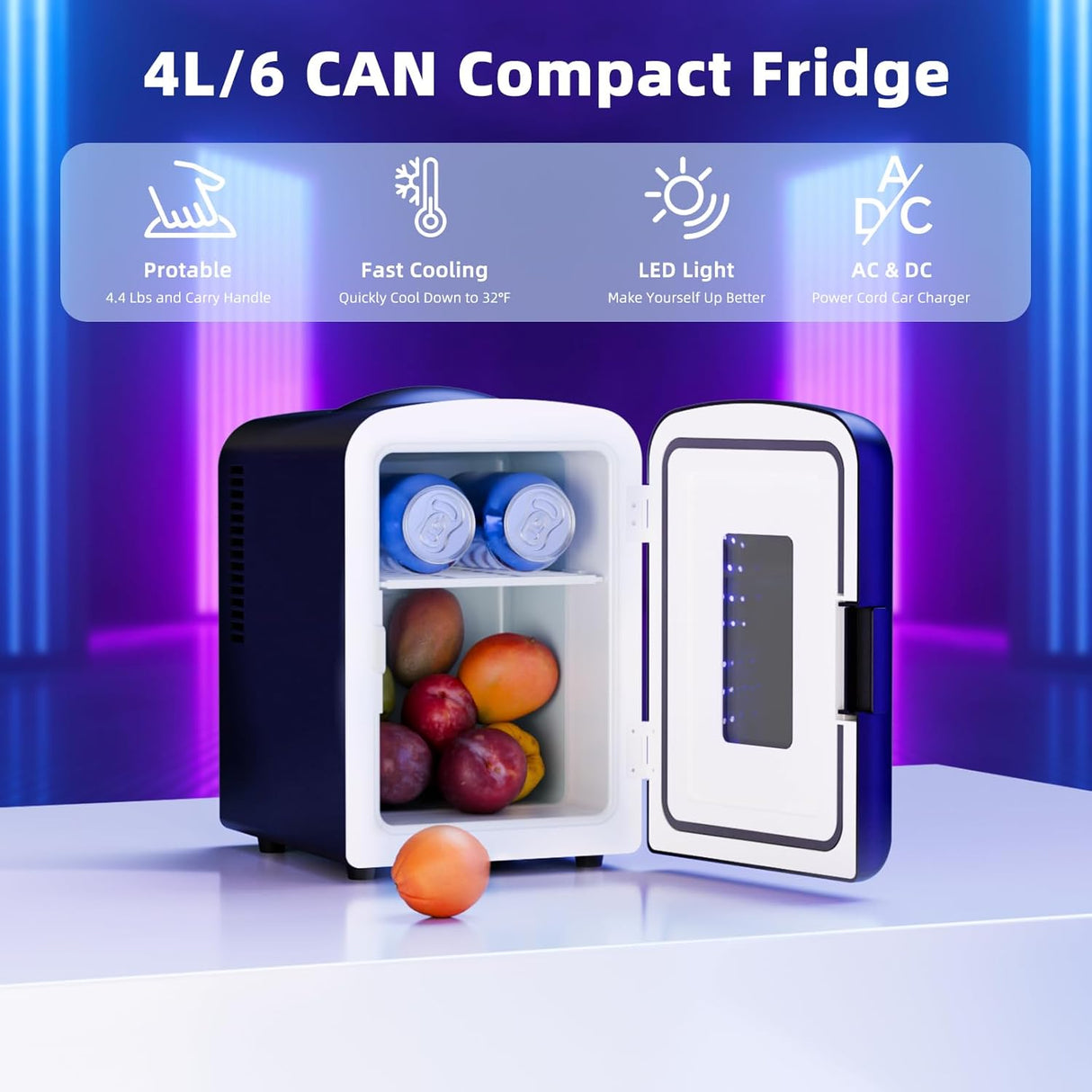 Mini Fridge 4 Liter/6 Cans Portable Mini Compact Refrigerator with Gaming Light - ANTARCTIC - STARBeauty Fridge