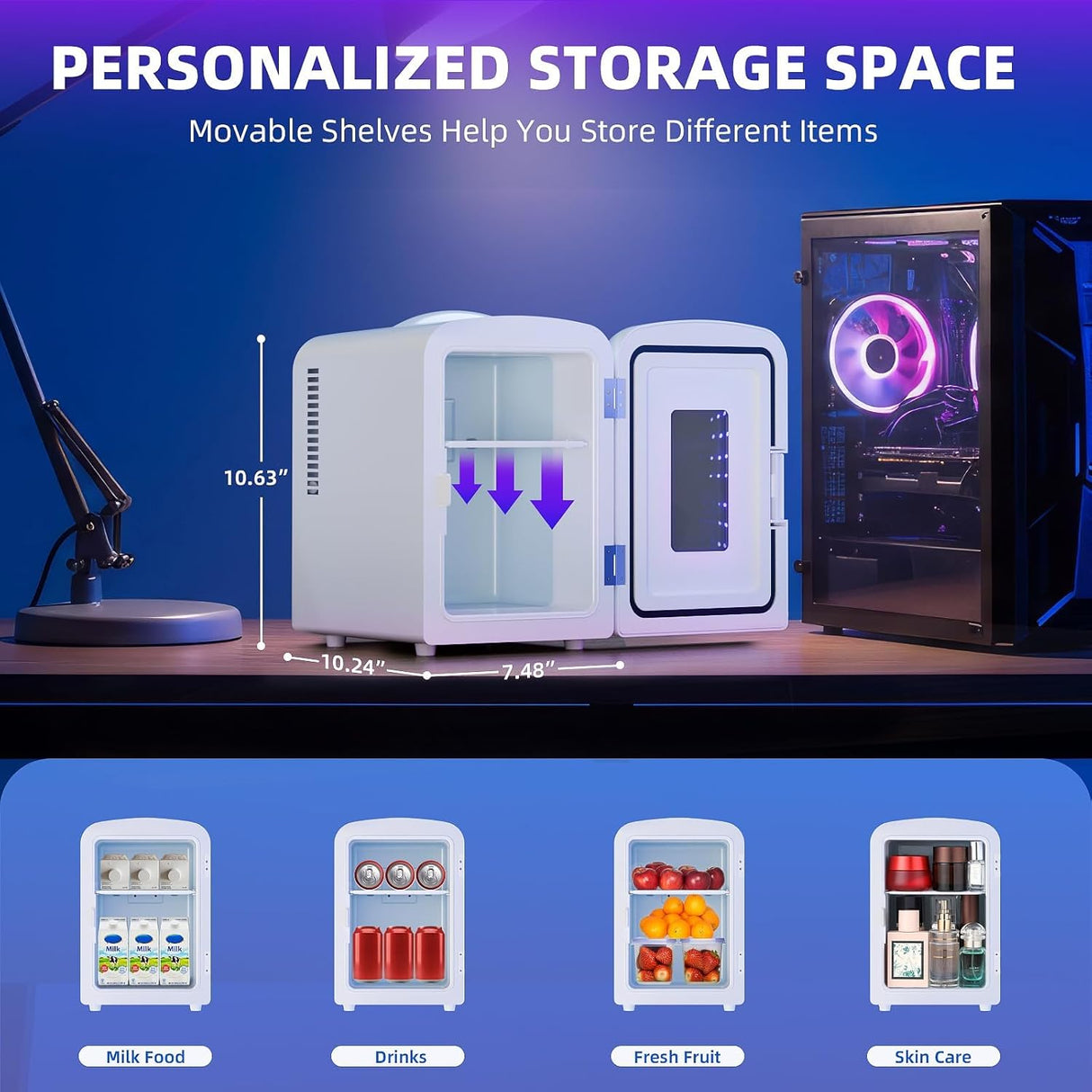 Mini Fridge 4 Liter/6 Cans Portable Mini Compact Refrigerator with Gaming Light - ANTARCTIC - STARBeauty Fridge