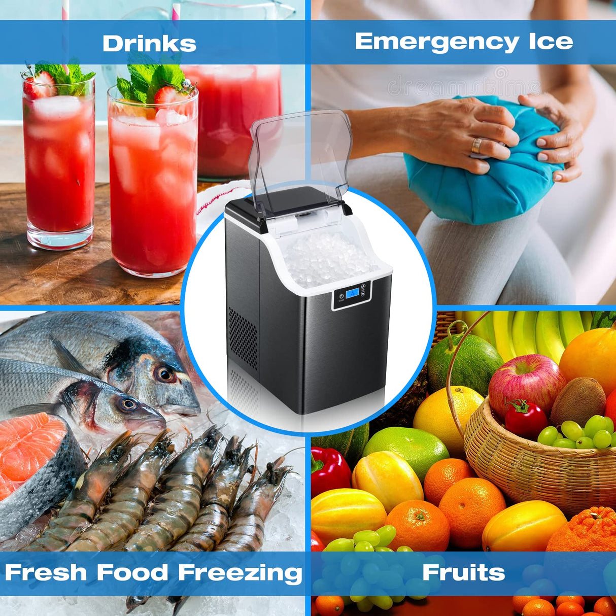 Antarctic-Star Portable Nugget Ice Maker, Countertop 44lbs in 24 Hours