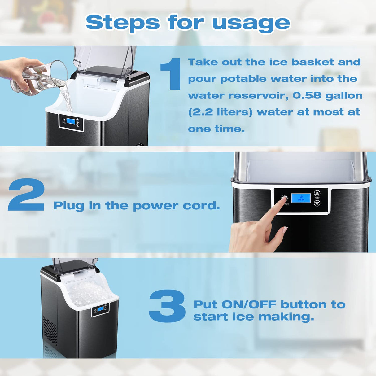 Antarctic-Star Portable Nugget Ice Maker, Countertop 44lbs in 24 Hours
