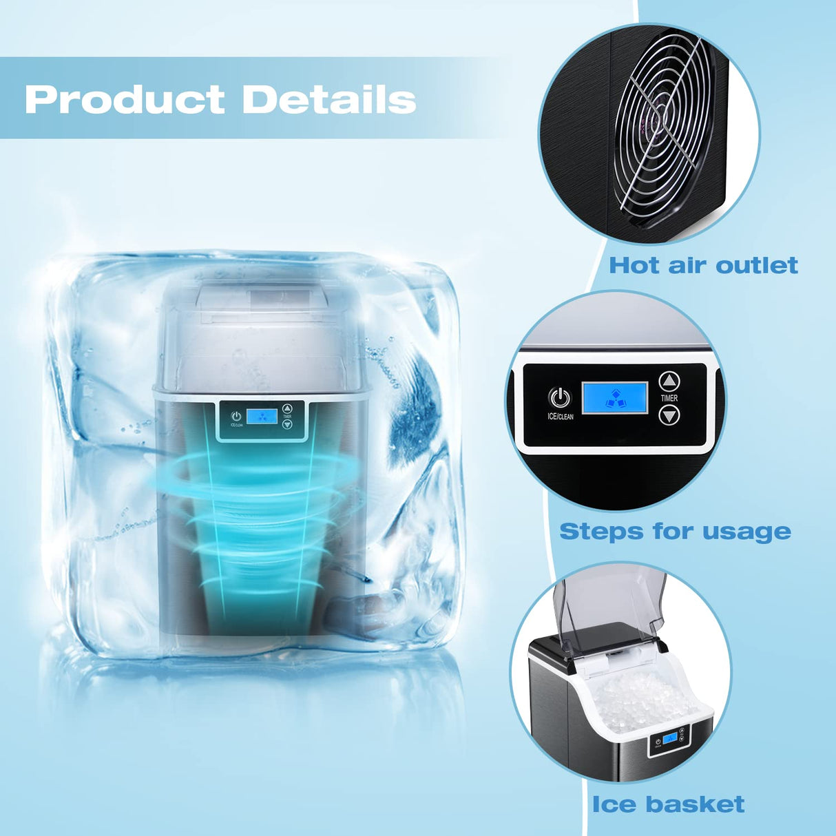 Antarctic-Star Portable Nugget Ice Maker, Countertop 44lbs in 24 Hours