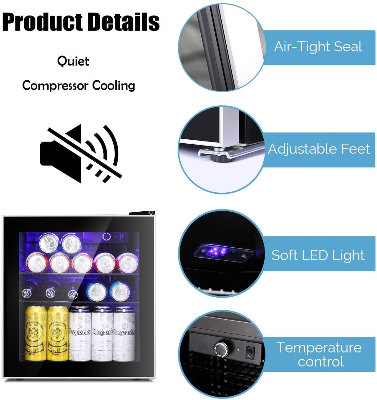 Mini Fridge Cooler - 70 Can Beverage Refrigerator Glass Door for Beer Soda or Wine