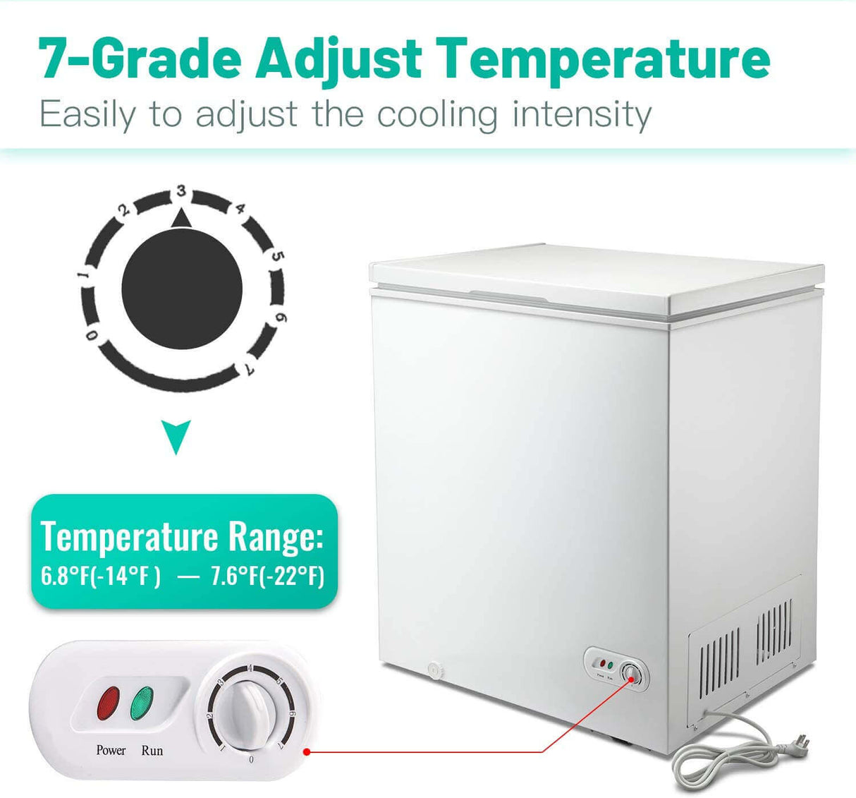 Antarctic Star 3.5 Cu.ft Chest FreezerWith Removable Basket Free Standing Top open Door white