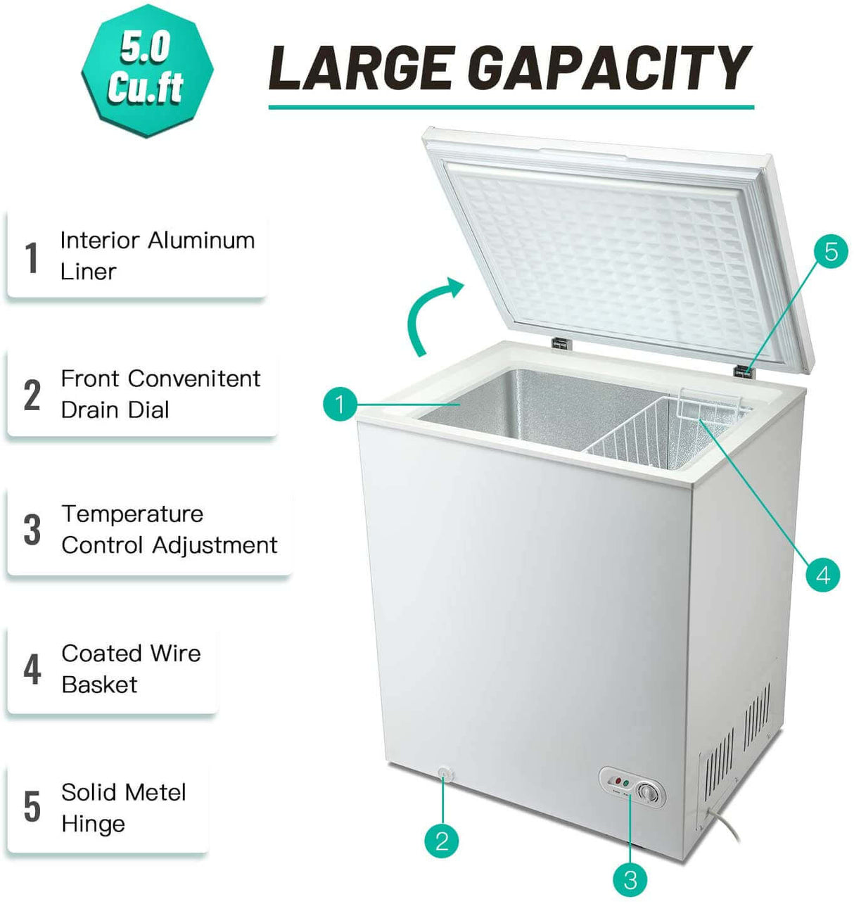 Antarctic Star 3.5 Cu.ft Chest FreezerWith Removable Basket Free Standing Top open Door white