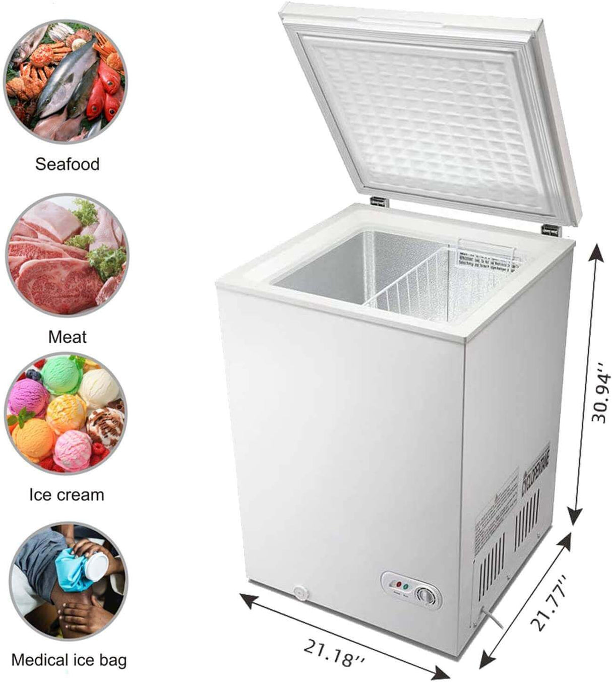 Antarctic Star 3.5 Cu.ft Chest FreezerWith Removable Basket Free Standing Top open Door white