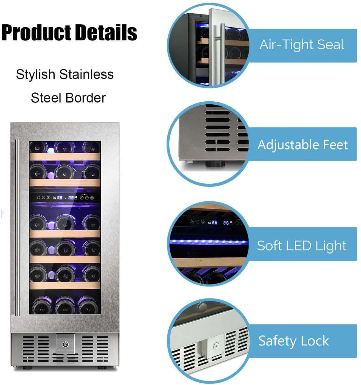 ChillEdge 28_Antarctic Star 15" Wine Cooler Beverage Refrigerator Digital Temperature