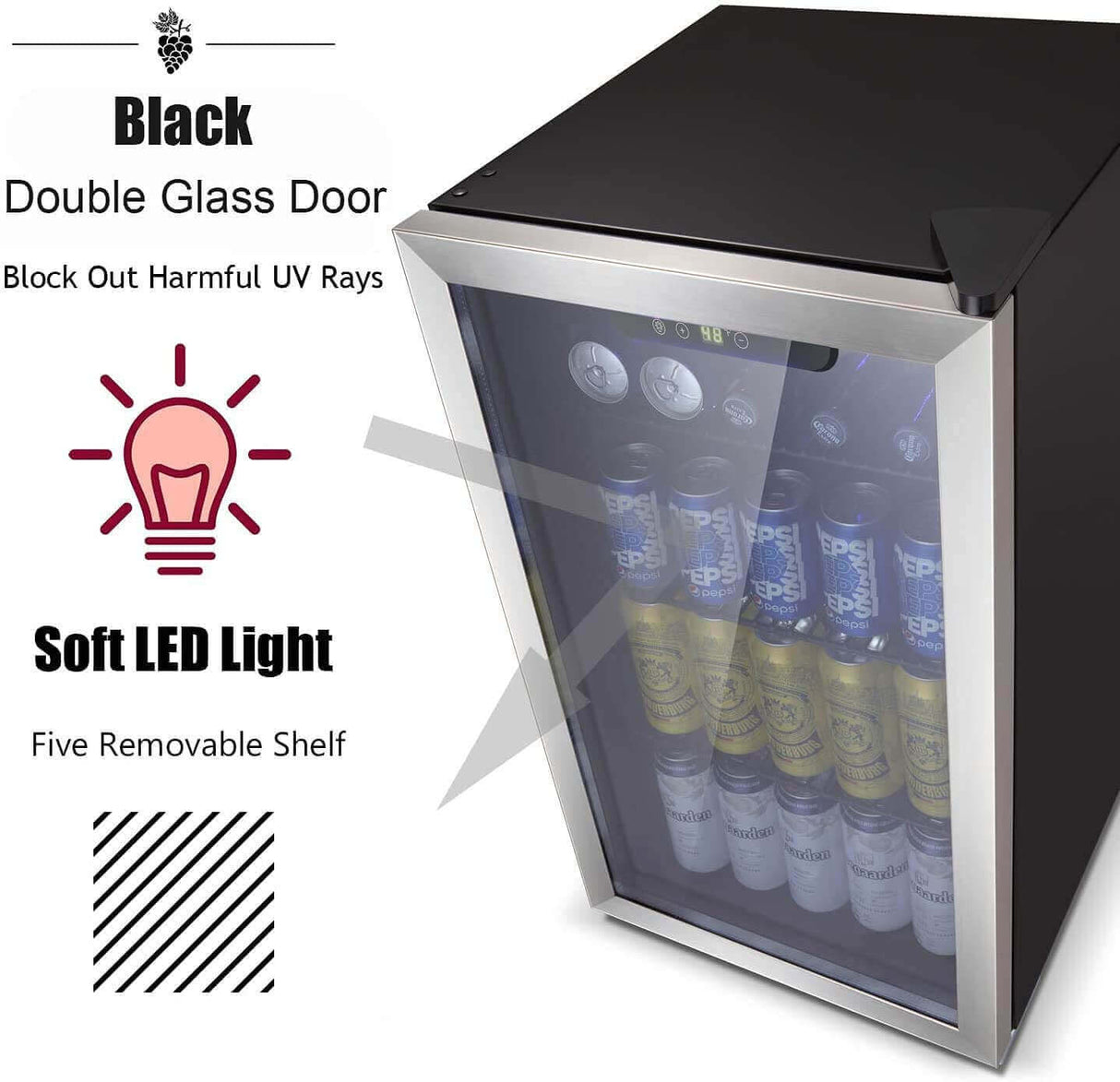 Antarctic Star Beverage Refrigerator - 145 Can Mini Fridge with Adjustable Removable Shelves - ANTARCTIC - STAR