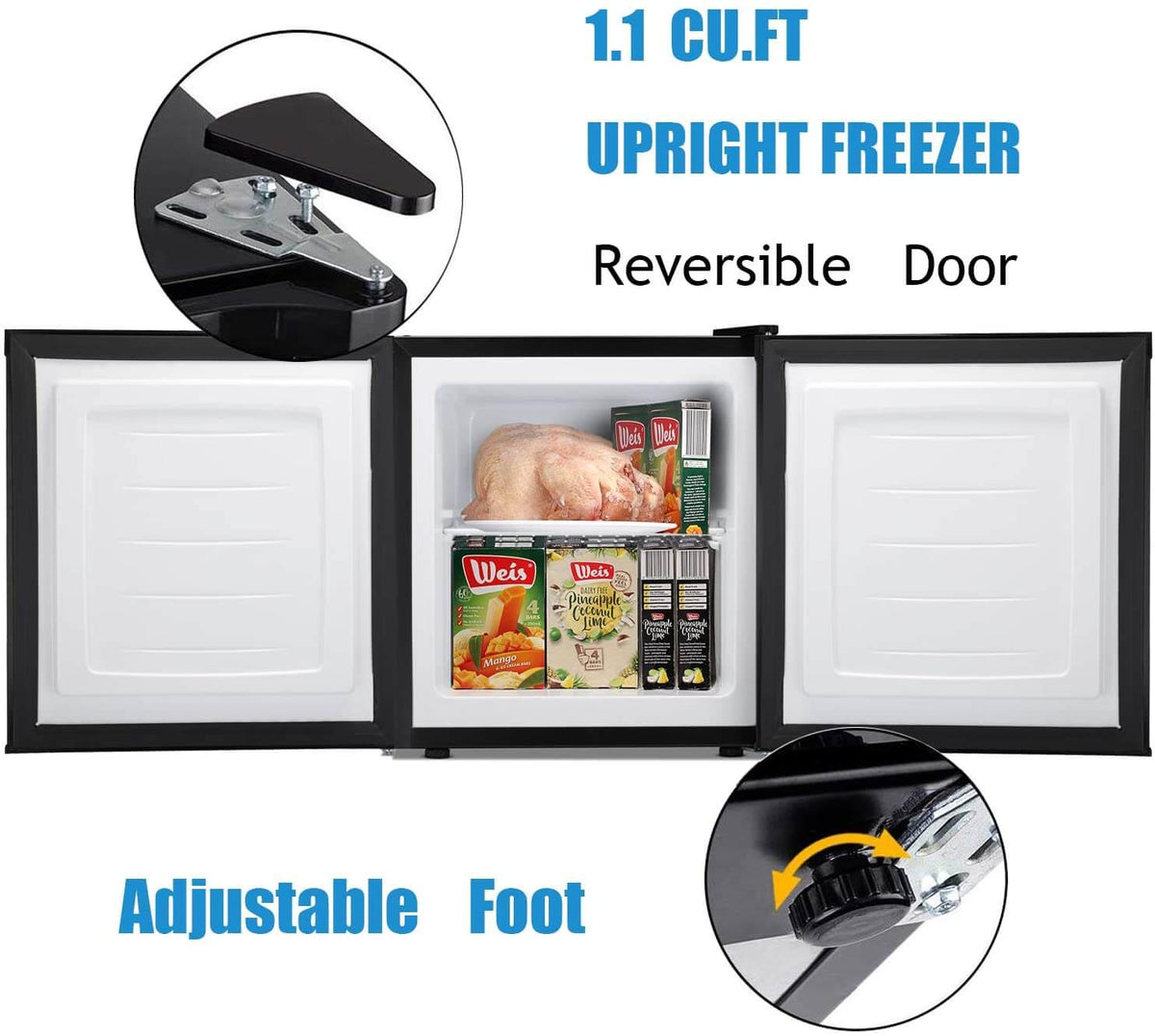 Antarctic Star Compact Chest Upright Freezer Single Door Reversible Stainless Steel Door - ANTARCTIC-STAR