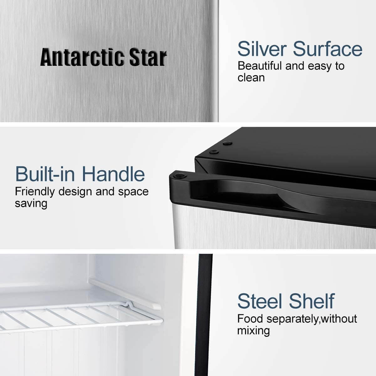 Antarctic Star Compact Chest Upright Freezer Single Door Reversible Stainless Steel Door - ANTARCTIC-STAR