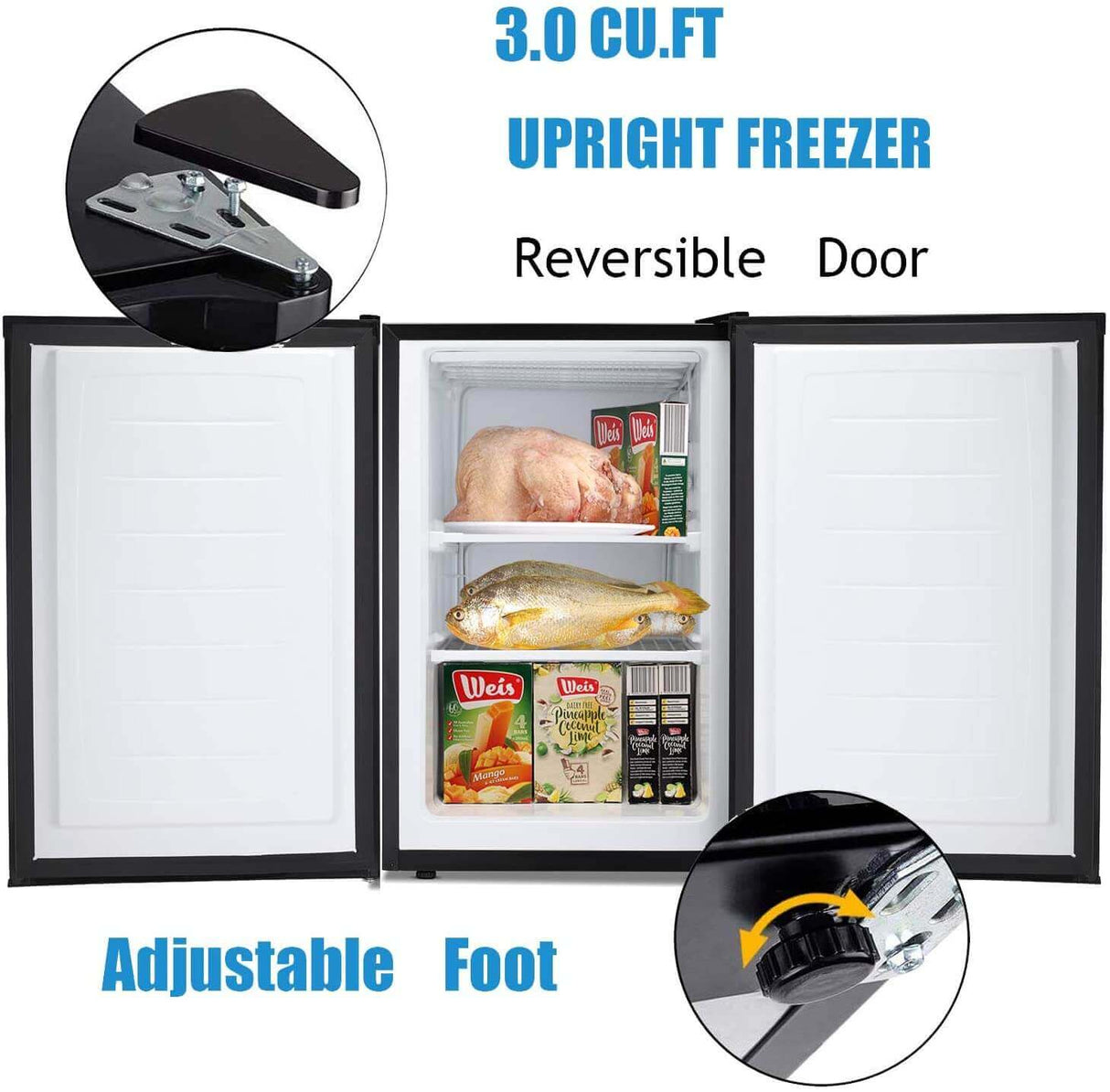 Antarctic Star Compact Chest Upright Freezer Single Door Reversible Stainless Steel Door