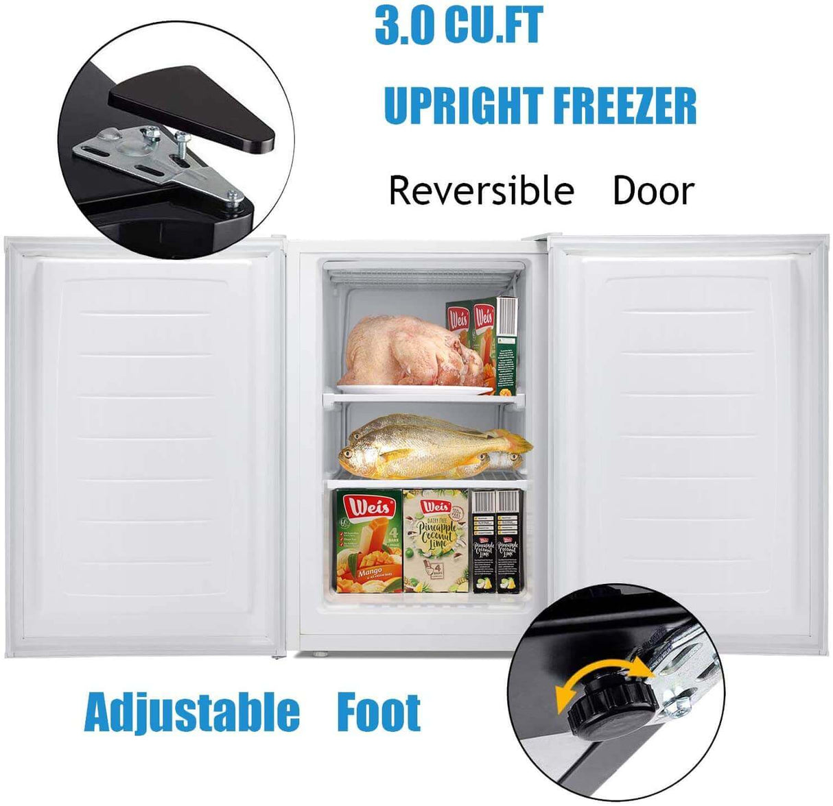 Antarctic Star Compact Chest Upright Freezer Single Door Reversible Stainless Steel Door