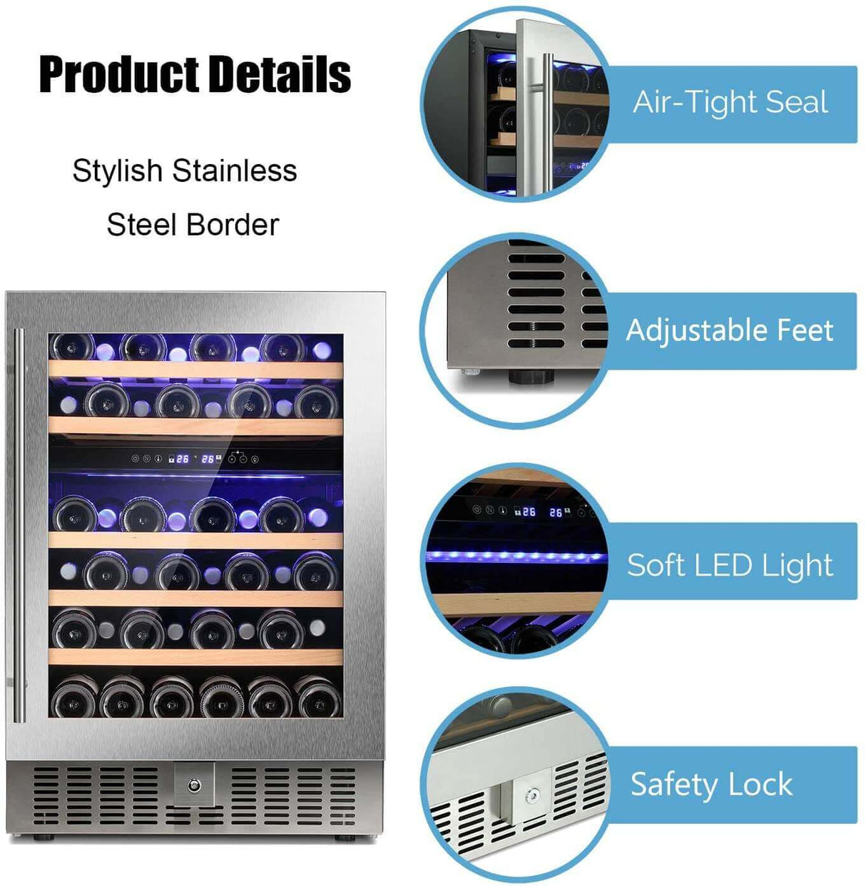 Antarctic Star 24" Wine Cooler Beverage Refrigerator Beer Digital Temperature Memory Glass Door