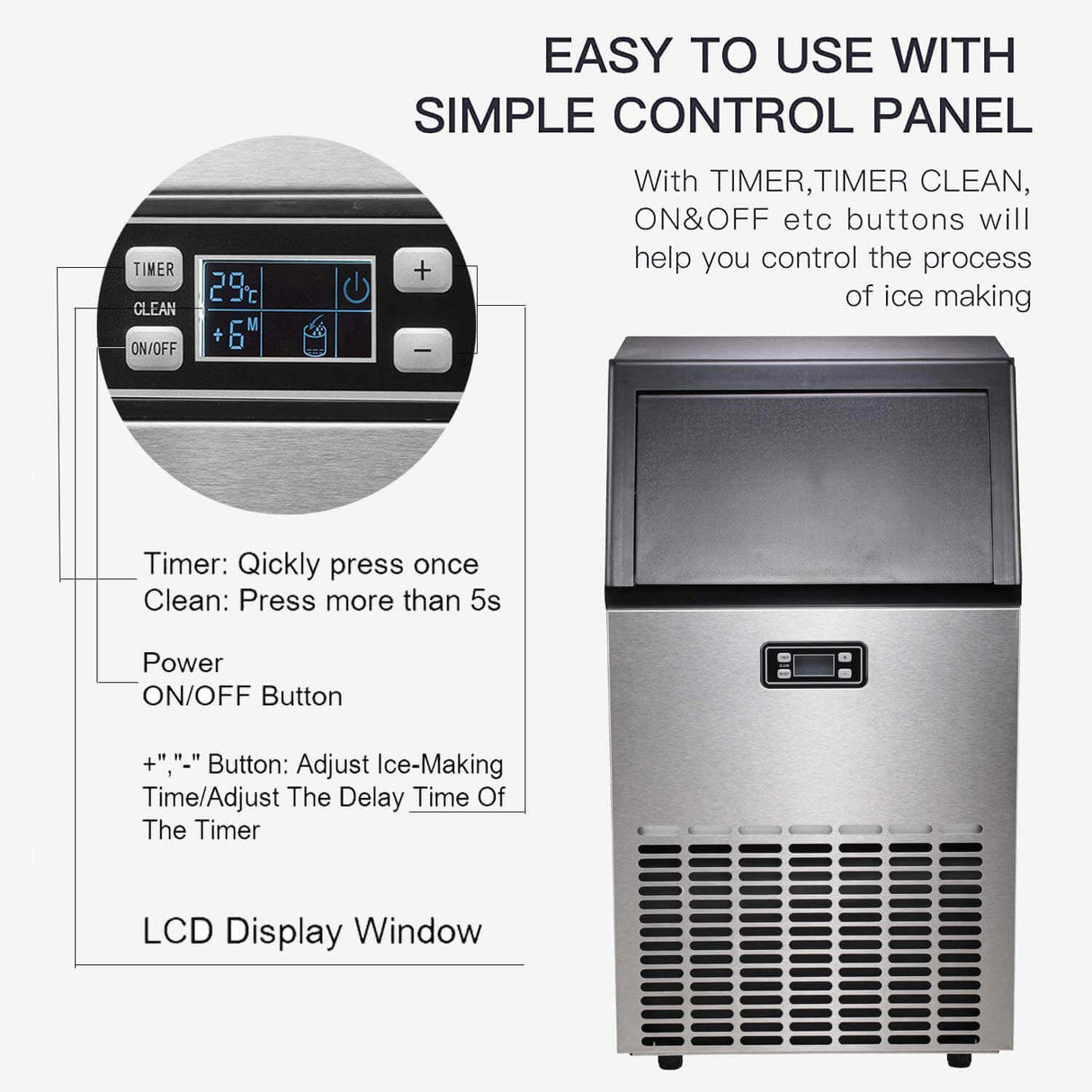 Antarctic Star Commercial Ice Makers Machine Stainless Steel Makers Freestanding