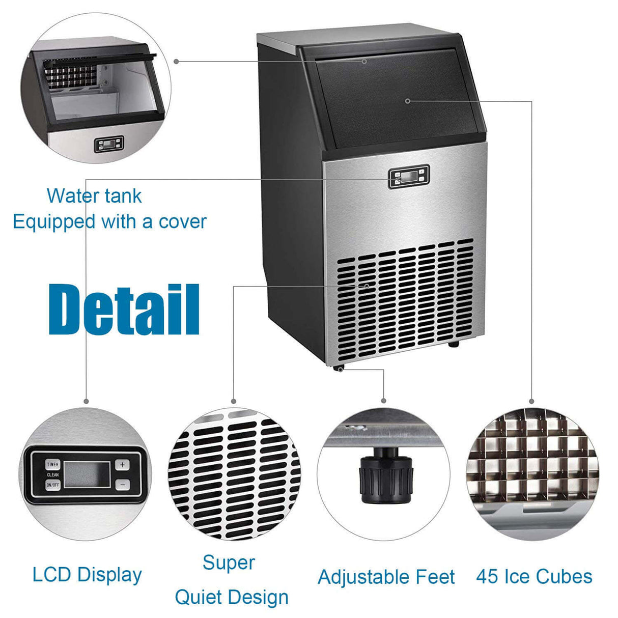 Antarctic Star Commercial Ice Makers Machine Stainless Steel Makers Freestanding