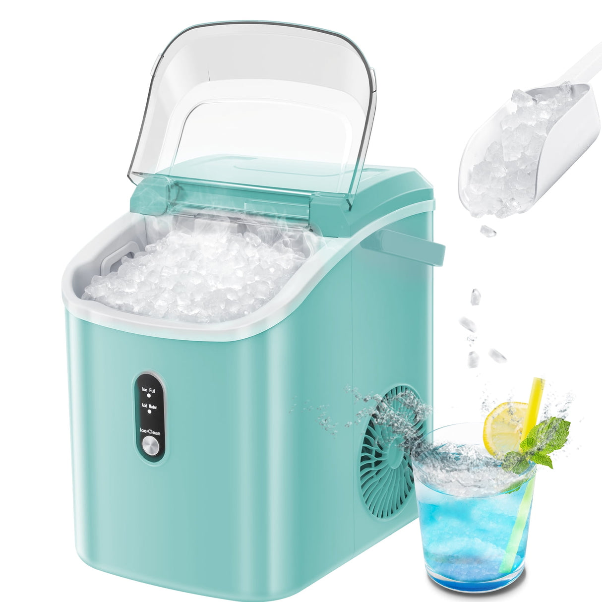 Nugget Countertop Ice Maker with Soft Chewable Ice, 34Lbs/24H, Pebble Portable Ice Machine with Ice Scoop, Self-Cleaning