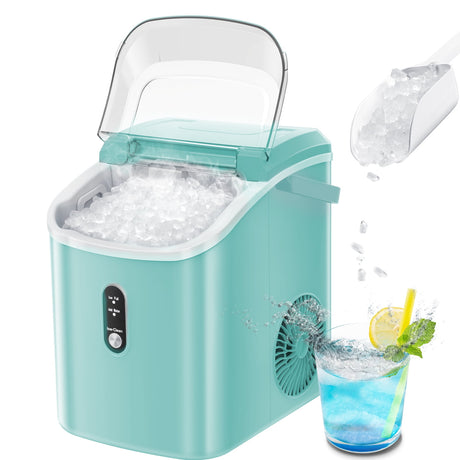 Nugget Countertop Ice Maker with Soft Chewable Ice, 34Lbs/24H, Pebble Portable Ice Machine with Ice Scoop, Self-Cleaning