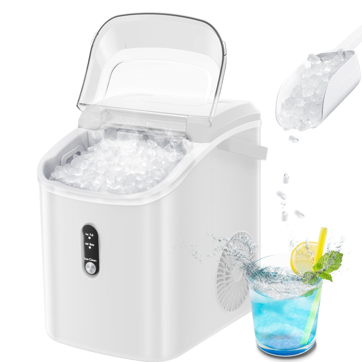 Nugget Countertop Ice Maker with Soft Chewable Ice, 34Lbs/24H, Pebble Portable Ice Machine with Ice Scoop, Self-Cleaning
