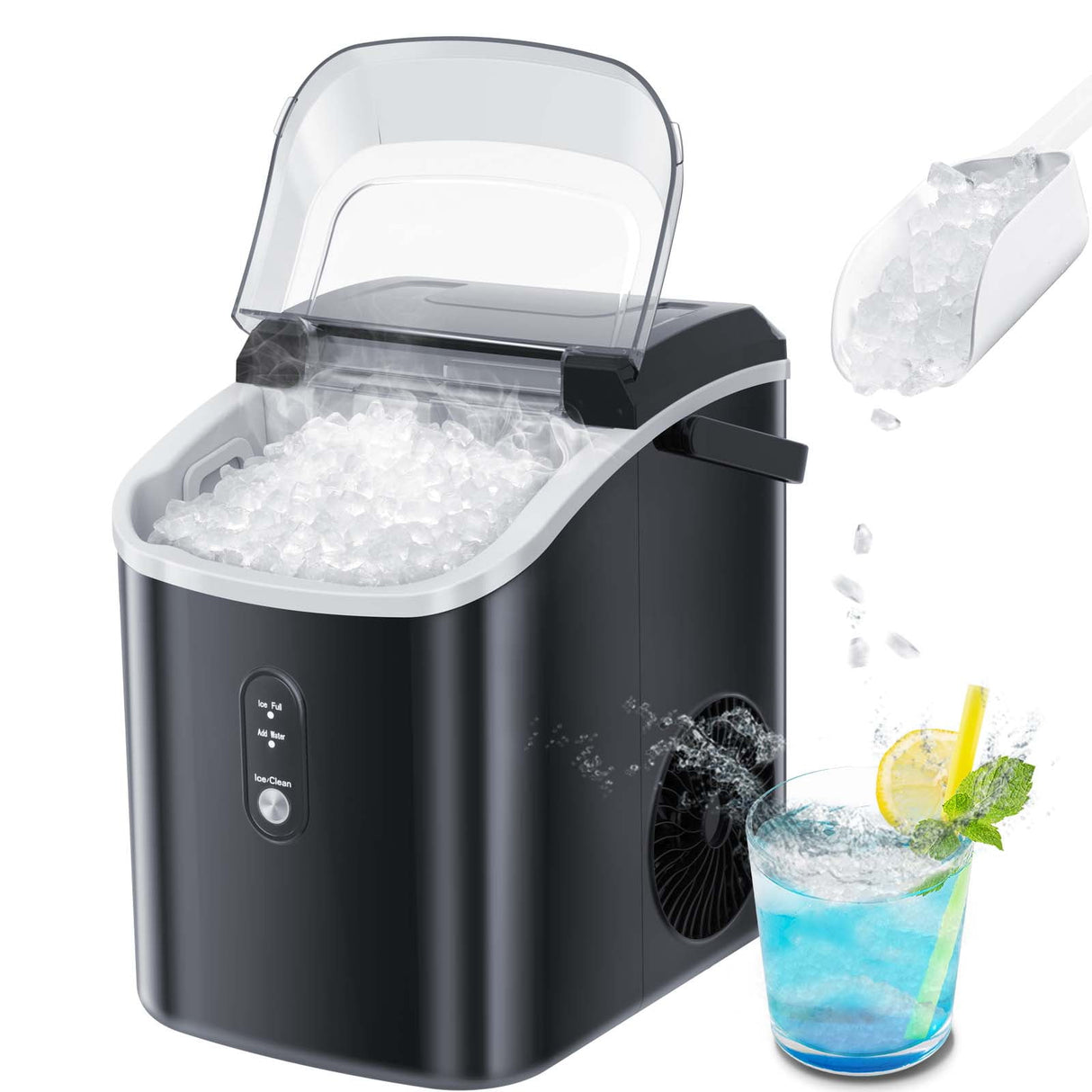 Nugget Countertop Ice Maker with Soft Chewable Ice, 34Lbs/24H, Pebble Portable Ice Machine with Ice Scoop, Self-Cleaning