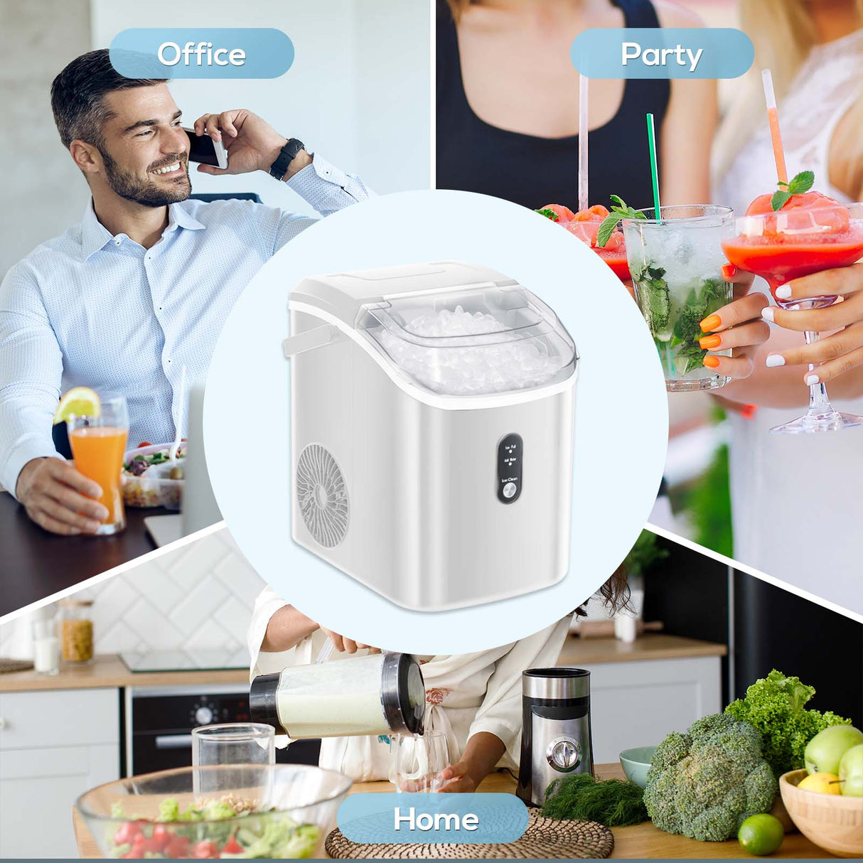 Nugget Countertop Ice Maker with Soft Chewable Ice, 34Lbs/24H, Pebble Portable Ice Machine with Ice Scoop, Self-Cleaning