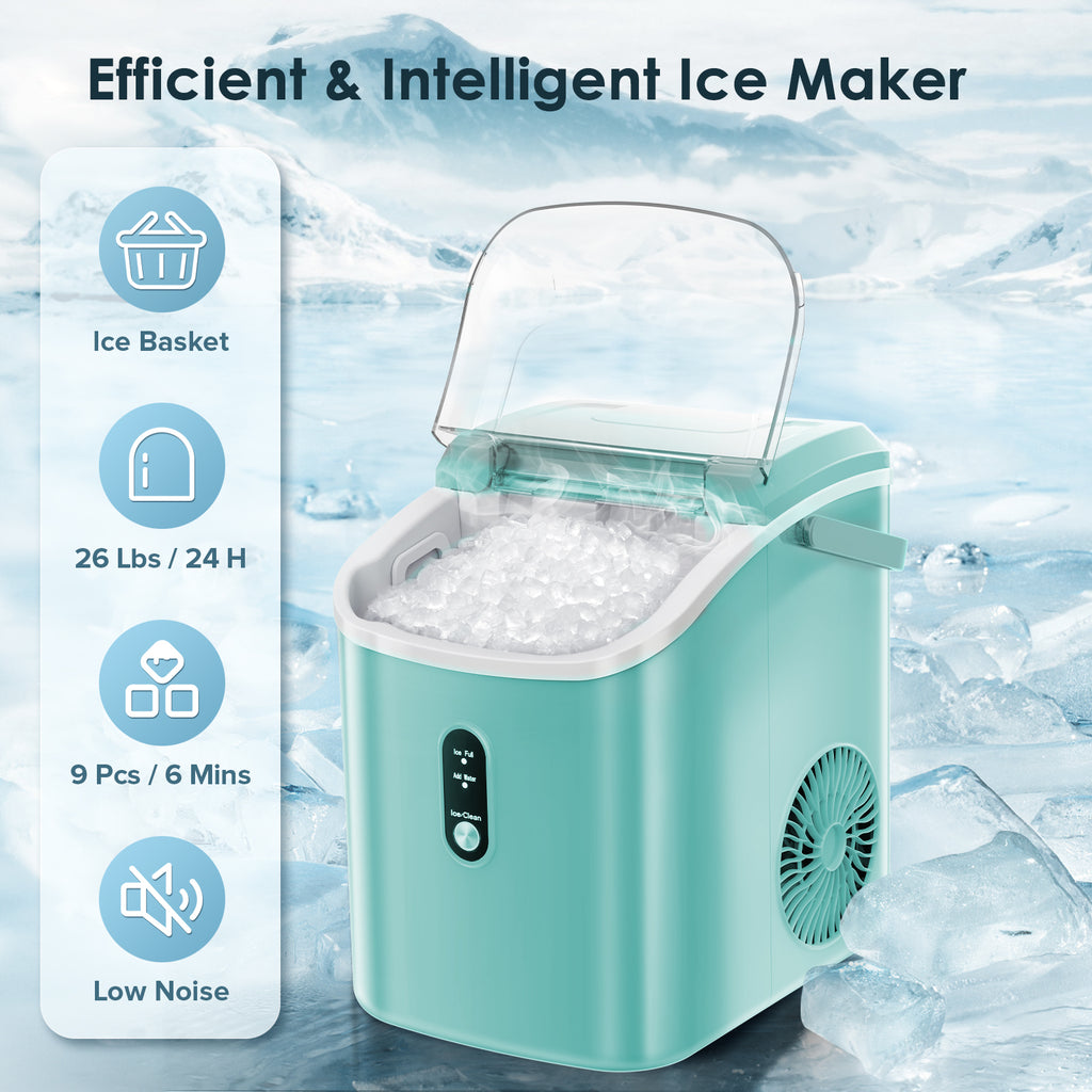 AGLUCKY Ice Makers Countertop, Self-Cleaning, 26Lbs/24H, 9 Ice