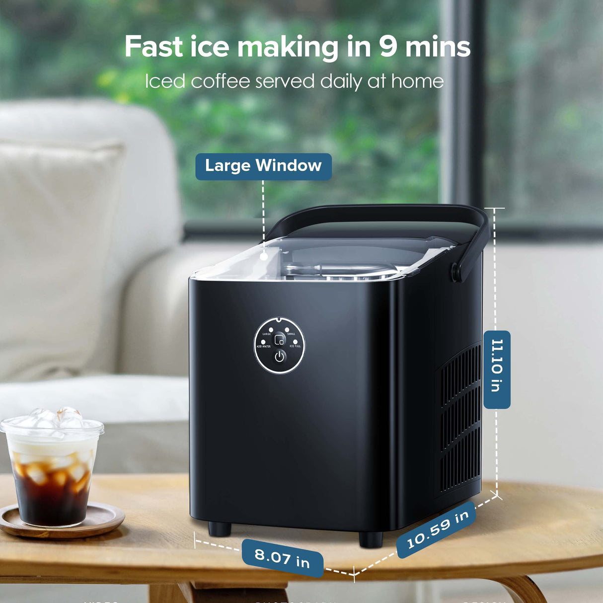 Antarctic-star Portable Ice Maker Machine, Portable Ice Maker Machine with Handle, 26lbs/24H, 8 Bullet Ice Cubes of 2 Sizes S/L Ready in 9 Mins