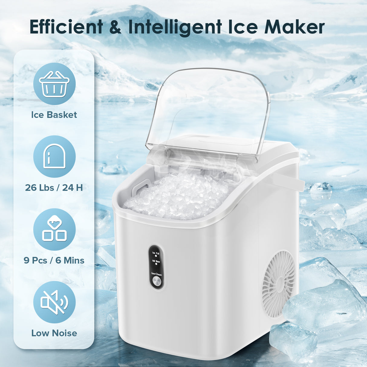 Nugget Countertop Ice Maker with Soft Chewable Ice, 34Lbs/24H, Pebble Portable Ice Machine with Ice Scoop, Self-Cleaning