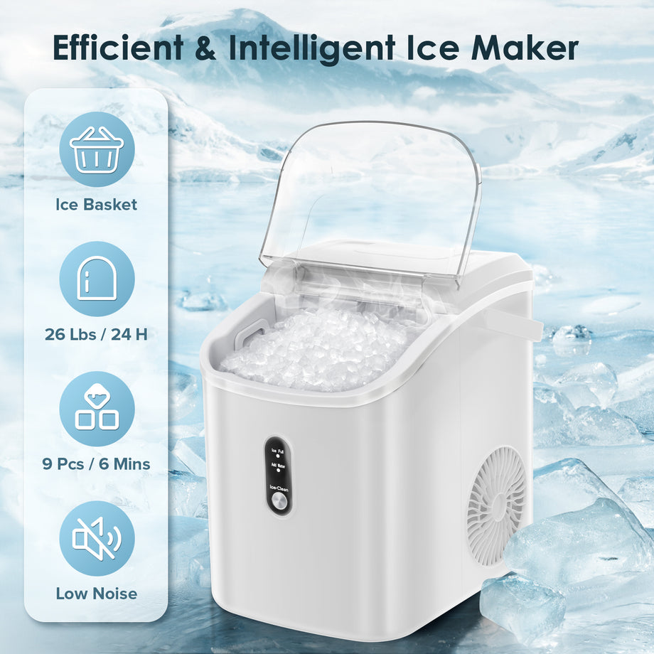KISSAIR Countertop Ice Maker Machine, 44Lbs/24H Self-Cleaning Ice Makers,  Portable Compact Ice Cube Maker, with Ice Scoop & Basket, for