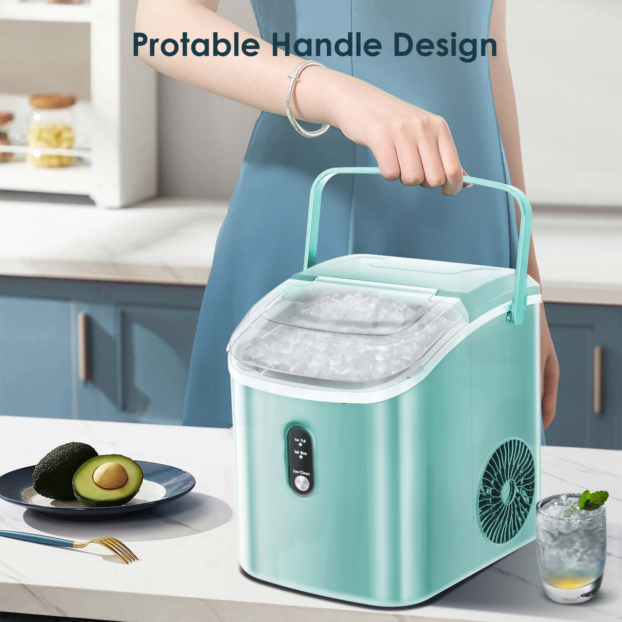 Nugget Countertop Ice Maker with Soft Chewable Ice, 34Lbs/24H, Pebble Portable Ice Machine with Ice Scoop, Self-Cleaning