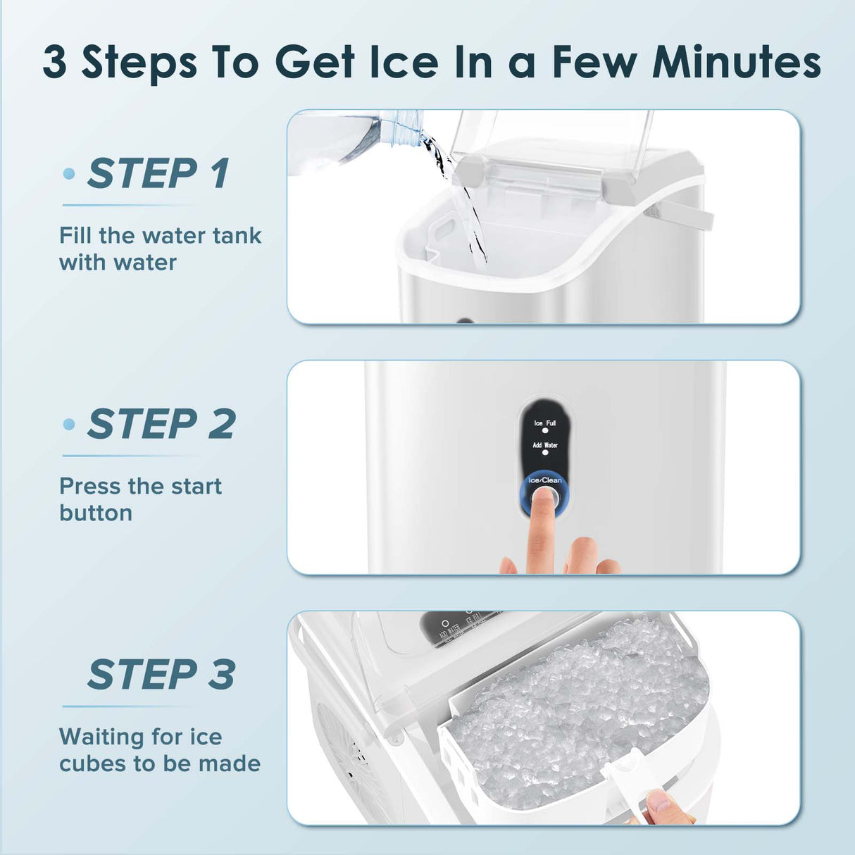 Nugget Countertop Ice Maker with Soft Chewable Ice, 34Lbs/24H, Pebble Portable Ice Machine with Ice Scoop, Self-Cleaning