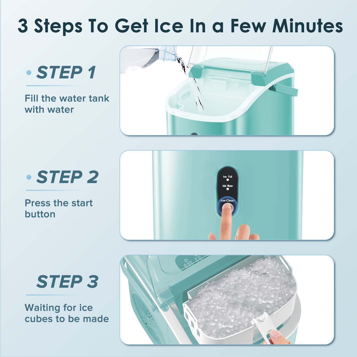 Nugget Countertop Ice Maker with Soft Chewable Ice, 34Lbs/24H, Pebble Portable Ice Machine with Ice Scoop, Self-Cleaning