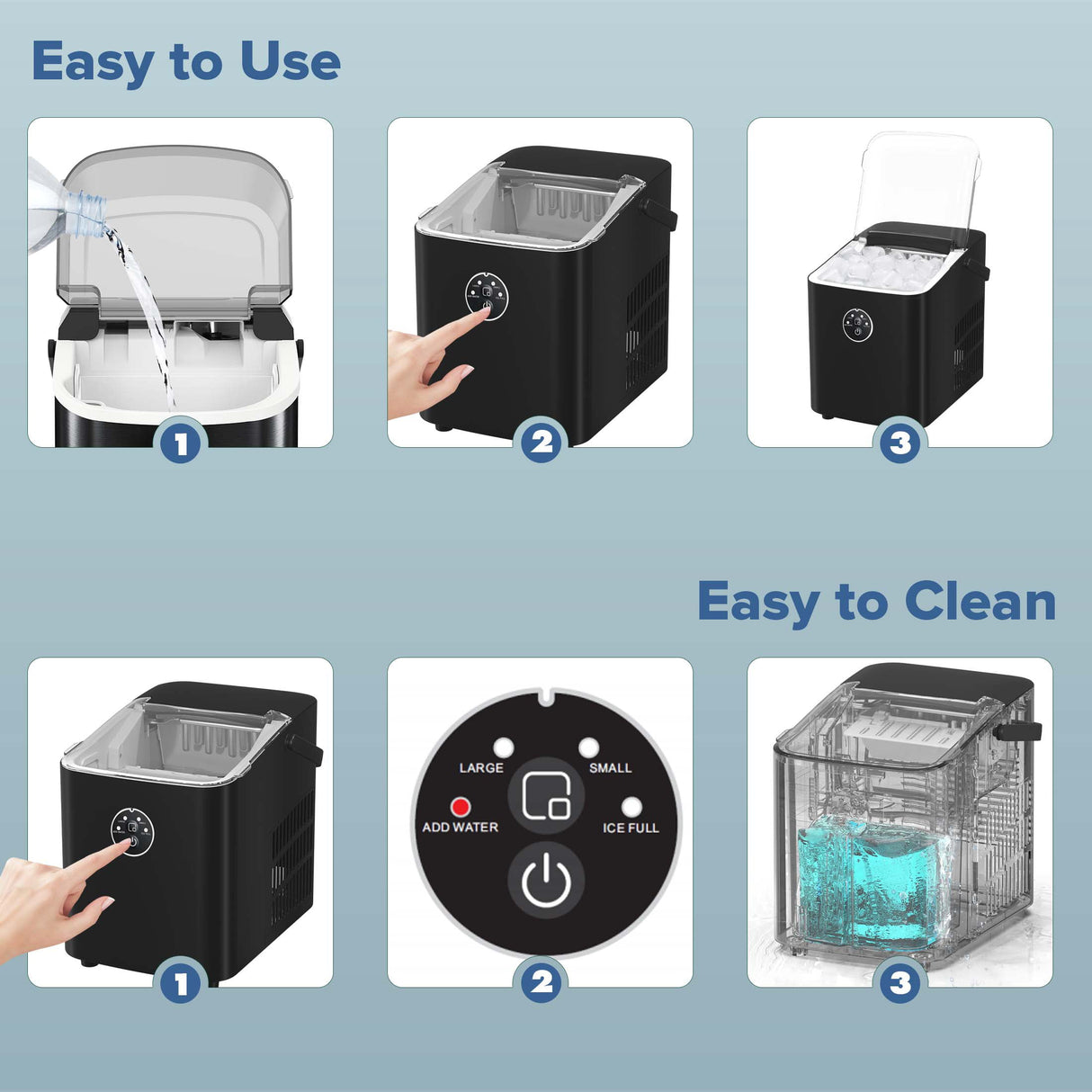 Antarctic-star Portable Ice Maker Machine, Portable Ice Maker Machine with Handle, 26lbs/24H, 8 Bullet Ice Cubes of 2 Sizes S/L Ready in 9 Mins