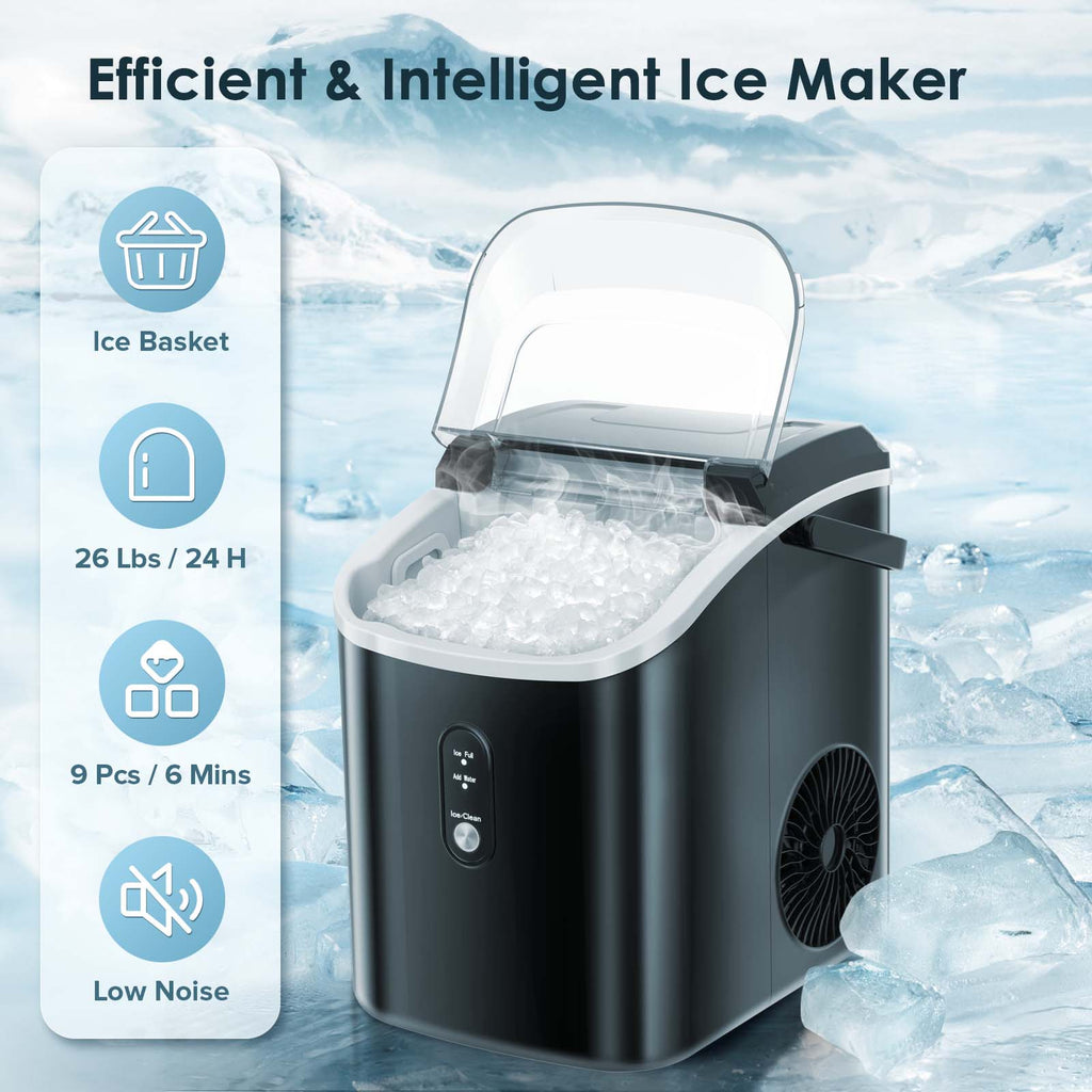 Stainless Steel 26 lbs/24 H Self-Clean Countertop Ice Maker Machine