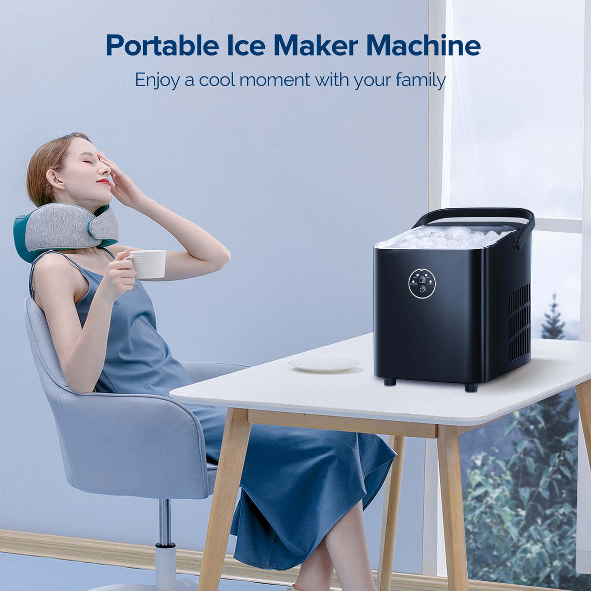 Antarctic-star Portable Ice Maker Machine, Portable Ice Maker Machine with Handle, 26lbs/24H, 8 Bullet Ice Cubes of 2 Sizes S/L Ready in 9 Mins