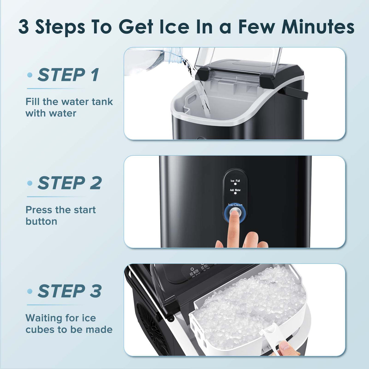Nugget Countertop Ice Maker with Soft Chewable Ice, 34Lbs/24H, Pebble Portable Ice Machine with Ice Scoop, Self-Cleaning