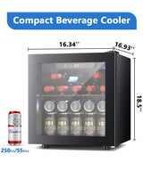 Antarctic-star 1.3 Cu.Ft Beverage Refrigerator Cooler, 12 Bottle 48 Can Mini Fridge for Beer Soda Wines Clear Front Glass Door,Freestanding beverage Small fridge with Adjustable Shelving