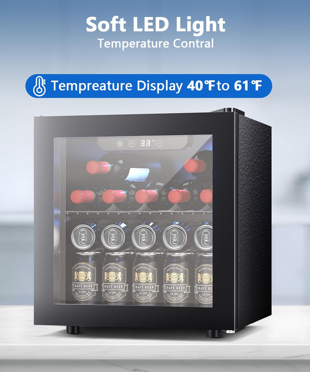 Antarctic-star 1.3 Cu.Ft Beverage Refrigerator Cooler, 12 Bottle 48 Can Mini Fridge for Beer Soda Wines Clear Front Glass Door,Freestanding beverage Small fridge with Adjustable Shelving