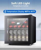 Antarctic-star 1.3 Cu.Ft Beverage Refrigerator Cooler, 12 Bottle 48 Can Mini Fridge for Beer Soda Wines Clear Front Glass Door,Freestanding beverage Small fridge with Adjustable Shelving