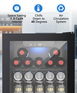 Antarctic-star 1.3 Cu.Ft Beverage Refrigerator Cooler, 12 Bottle 48 Can Mini Fridge for Beer Soda Wines Clear Front Glass Door,Freestanding beverage Small fridge with Adjustable Shelving