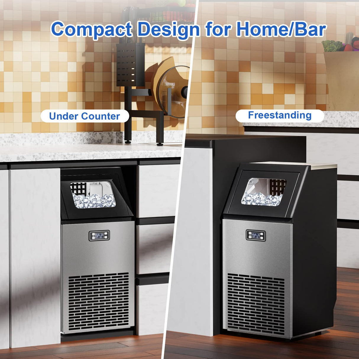 Antarctic-star Commercial Ice Maker Machine,100Lbs/Day,45 Cubes/Batch in 11-20 Mins,Stainless Steel Freestanding Ice Maker