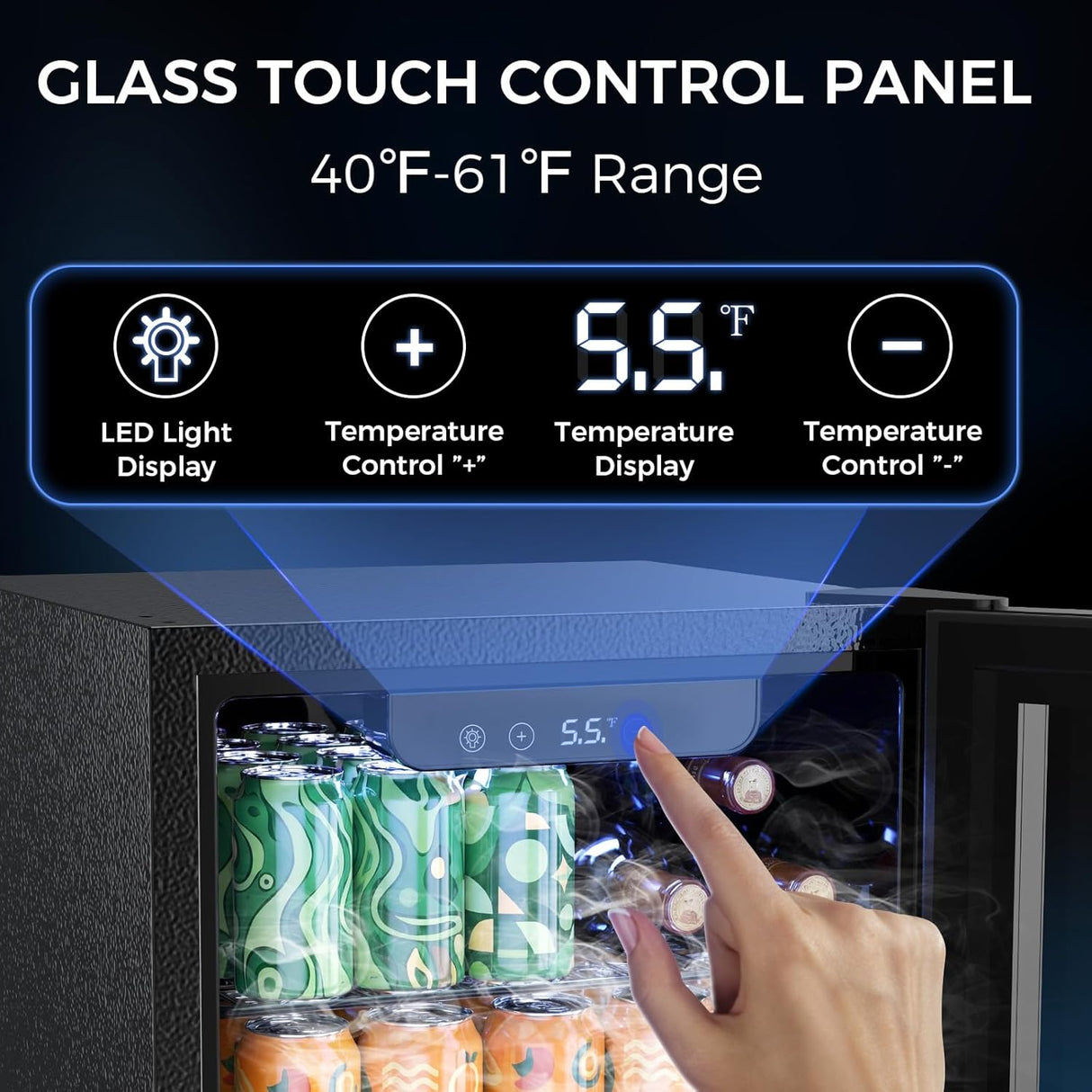 1.7 Cu. Ft Mini Beverage Refrigerator, 16 Bottles Compact Drink Cooler with Glass Door & Touch Controls - ANTARCTIC - STARBeverage Refrigerators
